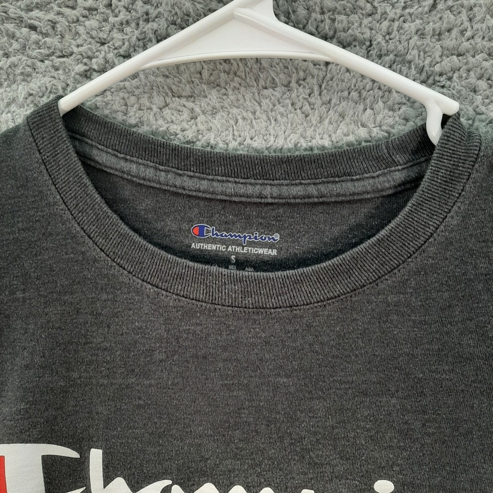 Champion Shirt Adult Small Gray Spell Out Logo Athleticwear Sports Casual Preppy - Picture 12 of 12